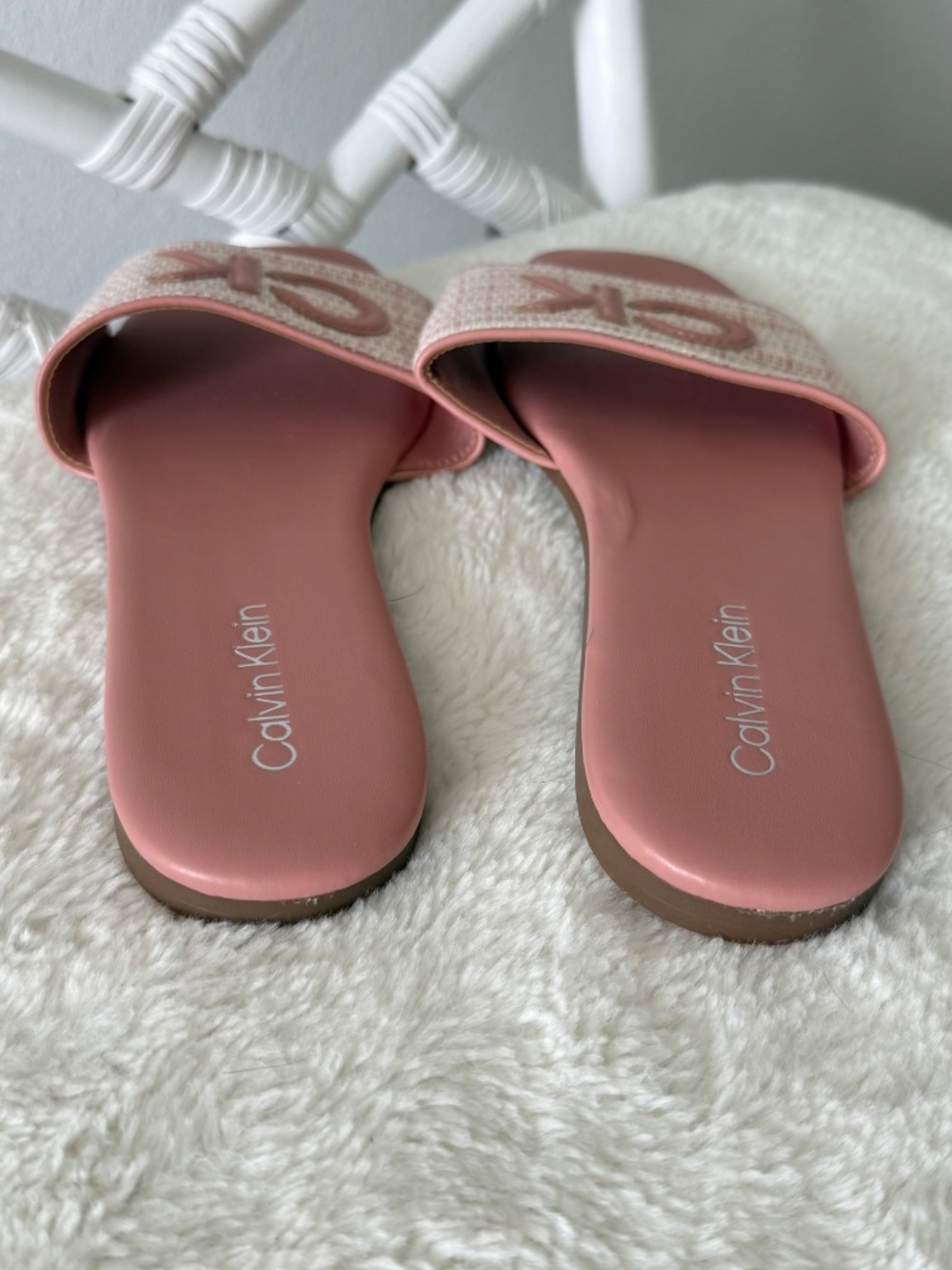 Calvin Klein Yides Light Pink Square Toe Slide Sandals Flat Shoes Women's 10M NW - Picture 3 of 10